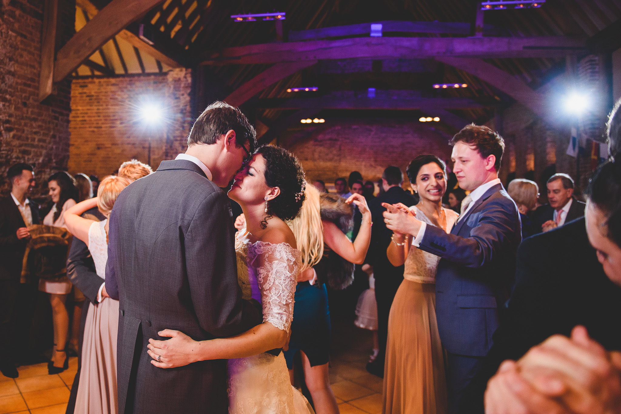 william and sarah having a quiet moment at elms barn moments after their first dance