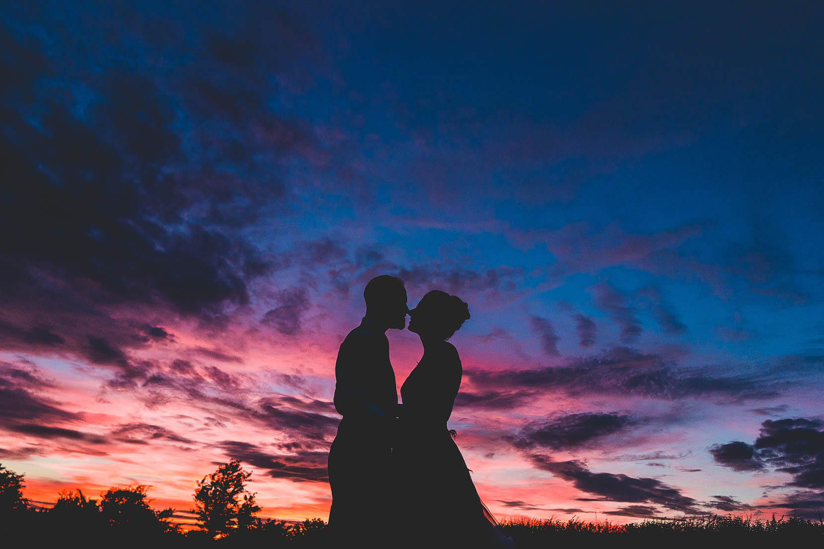 Will and Helen get married at Elms Barn, beautiful sunset.