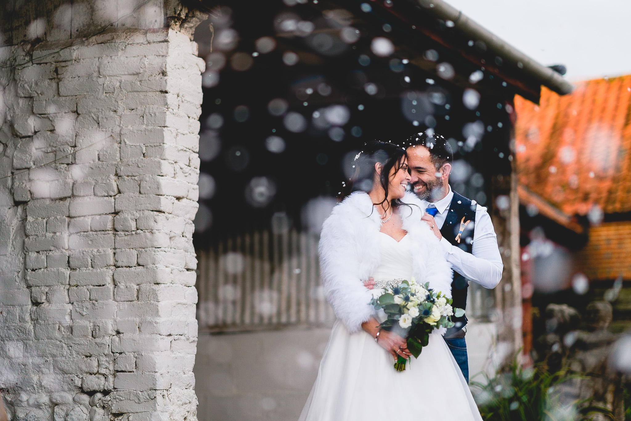 winter wedding photography at glebe farm barn in norfolk